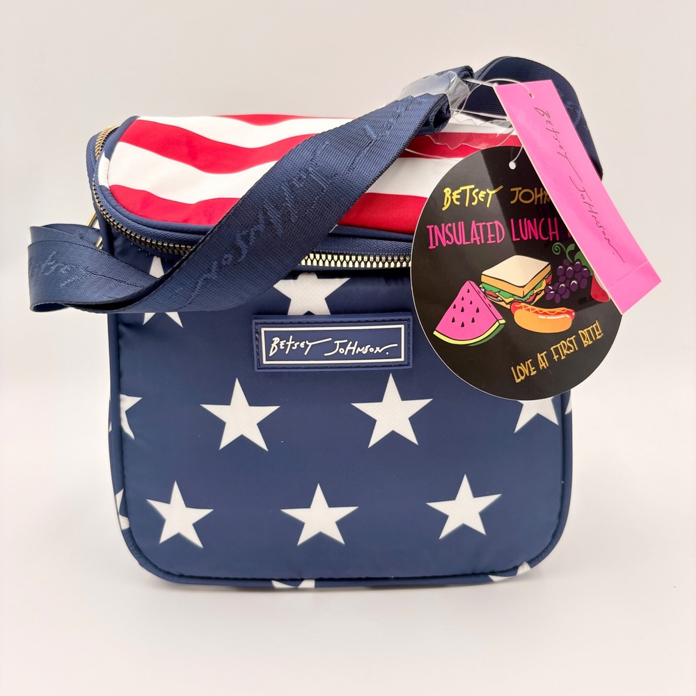 Betsey Johnson Insulated Lunch Bag Stars and Stripes Americana Patriotic Navy